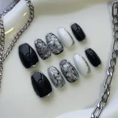 6 ネイルチップ モノトーン 白黒ネイル ミラーネイル マーブル 大人ネイル