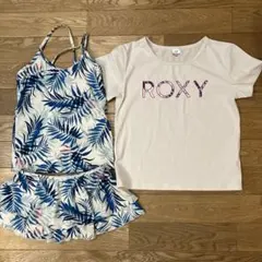 140㎝ ロキシー ROXY トロピカルリーフ柄 セパレート水着 ラッシュガード