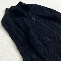 レリアン　シワ加工　花柄刺繍　ジップアップ七分袖シャツ　13+ ブラック
