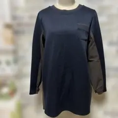 ネイビー 長袖カットソー ポケット付き