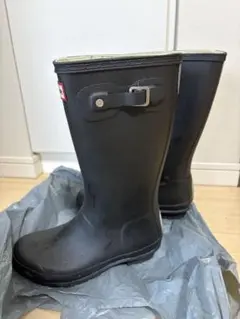 HUNTER キッズ用 ブラック長靴 反射材付き　22.5cm