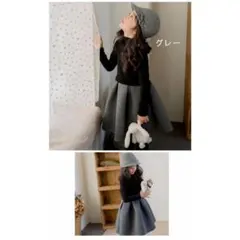 ボンディング　ワンピース　韓国服　バルーンスカート　150/160 フォーマル