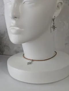 牛革使用チョーカー　ピアス星スパーク✴️デザイン　3点セット