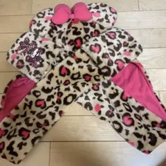 ディズニー ミニーちゃんヒョウ柄 マフラーキャップ