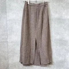 【美品】チェック柄 ロングタイトスカート ブラウン スリット 【M相当】春秋