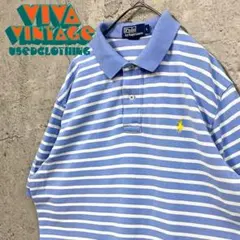 レア【古着】ポロバイラルフローレン ボーダーポロシャツ ブルー メンズXL