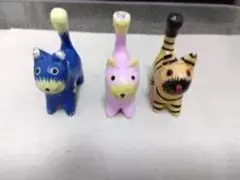 猫の木製置物 3体セット ハンドメイド