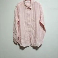 ユニクロ リネン100% 長袖シャツ ピンクストライプ XL 大きいサイズ