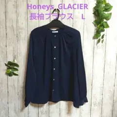 美品　Honeys　GLACIER ネイビー 長袖ブラウス L