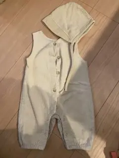 コーデュロイ　サロペットロンパース　ボンネット付き