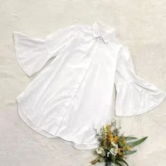 美品✨【ジーユー】GU フレアスリーブロングシャツ ホワイト S ○