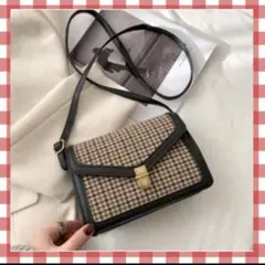 【新品】千鳥格子 ショルダーバッグ 黒 コンパクト 肩掛け 韓国