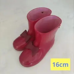 プティマイン　リボン付きレインブーツ　長靴　16cm　赤　ピンクのサムネイル