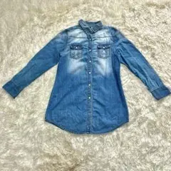 【大人気】ザラキッズ デニムシャツワンピース 152 青 長袖 春夏物 ZARA