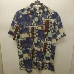 ワールド　紺柄ブラウス　サイズ40