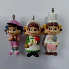 ペコちゃん　フィギュア　ストラップサイズ　コック・野球・花売り　3体セット