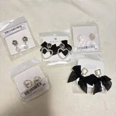 ⑧ピアス5点セット まとめ売り 新品未使用 ブラック パール ホワイト リボン
