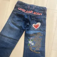 刺繍デザイン フレアデニム ジーンズ ローライズ