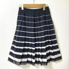 クリアインプレッション ボーダー柄 シフォン プリーツ ひざ丈 スカート Mのサムネイル