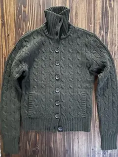 【美品】RALPH LAURENダークグリーン ケーブルニット ハイネック　M