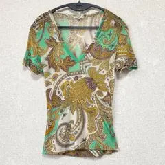 ETRO イタリア製 ぺイズリー柄 Vネック カットソー グリーン38のサムネイル