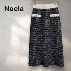Noela ツイード風ニットスカート ブラック×ホワイト