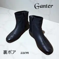 Ganter 黒 ショートレザーブーツ 22cm シボ革　サイドジップ　裏ボア