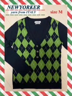 NEWYORKER レディース　アーガイルチェック　Vネック　Mサイズ　美品