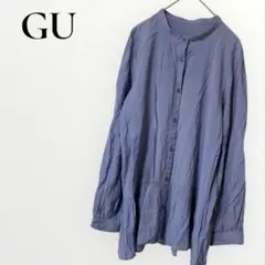 GU ジーユー ギャザーフレアロングシャツ Mサイズ ライトブルー チュニック