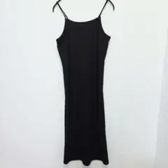黒 リブ編み キャミソール ロングワンピース　スリット