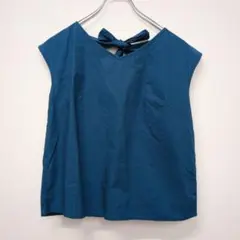 プロポーション　バックリボン　Vネックフレンチスリーブシャツ　グリーン　M 美品のサムネイル