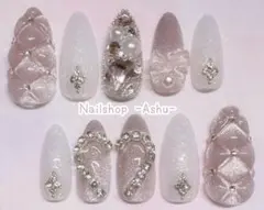 【83】ピンク　マグネット　キルティング　ハート　リボン　キラキラ　ネイルチップ