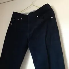 メンズ スラックス コーデュロイ 紺色 内側ストライプ柄