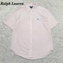 Ralph Lauren ボタンダウン 半袖シャツ M ピンク ロゴ ストライプ