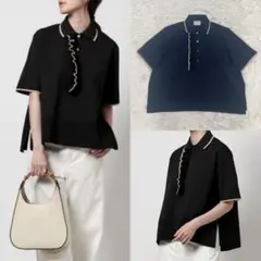 極美品☆ユナイテッドアローズ ミニマム フリル ポロニット ネイビー