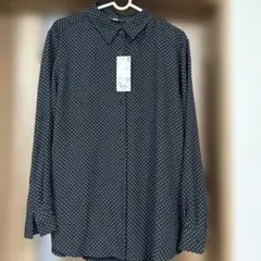 新品　ユニクロ　UNIQLOドット柄 ブラック 長袖　レーヨンブラウス XL