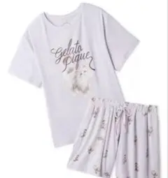 ジェラートピケ CAT柄ワンポイントTシャツ&ショートパンツ上下セット
