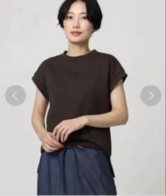 UNTITLED洗える　テックリノジャージフレンチTシャツ　ダークブラウン　M