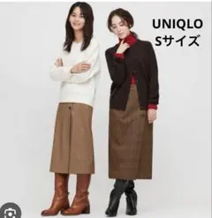 お値下げ中！UNIQLO サイドボタンチェックラップスカート sサイズ　ブラウン