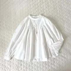 極美品 TOMORROWLAND ホワイトコンビネーションサークルレースブラウス
