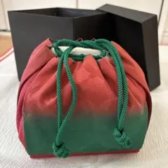 新品　和装用巾着バッグ 赤と緑のグラデーション