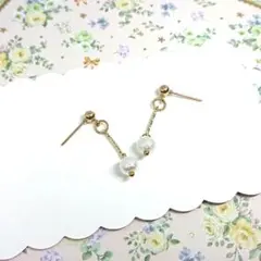 No.1102☆ゆらゆらコットンパール ピアス イヤリング マスクチャーム