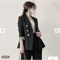 セットアップ 2点セットレディーススーツ　長袖 チェック柄