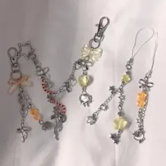 ハンドメイド　ビーズキーホルダー　ビーズストラップ　暖色系まとめ売り