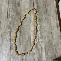 3F 【レトロ・美品】ネックレス 天然石風 ビーズ ベージュゴールドヴィンテージ