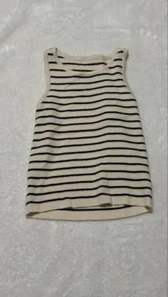 アイボリー ブラック ストライプ サマーニットM