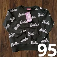 【新品】バービー barbie 裏毛トレーナー 95cm 総柄 ブラック/黒