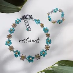 ハンドメイド　フラワー　ビーズ　ブレスレット　リング　セット