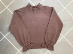 GRL フリルネック リブニット くすみピンク L ショート丈　ボリューム袖