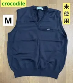 【未使用】クロコダイル　ベスト（M）ウール混　黒　Vネック　crocodile